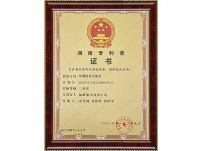 湖南专利二等奖证书（单相键盘电能表）
